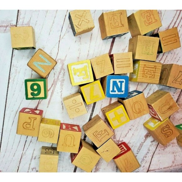 31 Vintage Math And Letter Wooden Painted Blocks Addition Subtraction Blocks - Picture 11 of 11